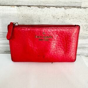 Kate Spade Leighton Small Slim Bifold Wallet Bright Pink Card Holder Zipper